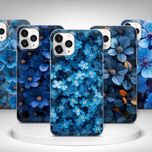 Blue Floral Phone Case Flowers Cover for iPhone 17 Pro Max, 16e, 15, 14, 12 & Samsung S25 Ultra, S24 FE, A56, A36, Pixel 10 XL, 9a, 8