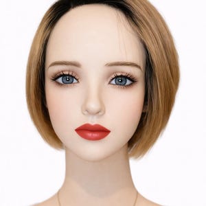 Blonde Pixie-Schnitt-Echthaar-Perücke, Dunkler Wurzelansatz, Vorgeschnittene Spitze, Clip-In (10 cm)