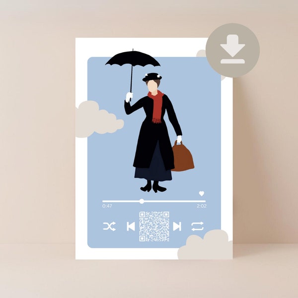 Mary Poppins as a song card is simply supercalifragilisticexpialigetic | The QR Code takes you to the film's unforgettable song