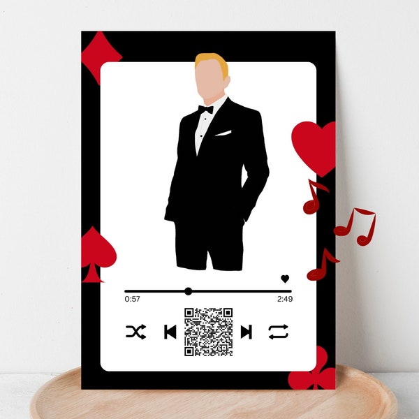 JAMES BOND Song Karte | QR Code Titelsong von Casino Royale | Junggesellenabschied Geburtstag Halloween Einladung | Einzeln, 6er, 10er Pack