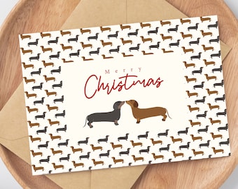 Adorable Dachshund 4-Card Set for INSTANT DOWNLOAD | Cute Dog Christmas Cards with Snowflakes – A Unique Christmas Gift
