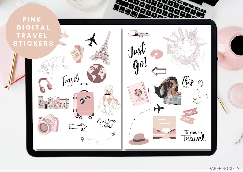 Pink Goodnotes Stickers, Travel Icons, Goodnotes 5, Travel Stickers