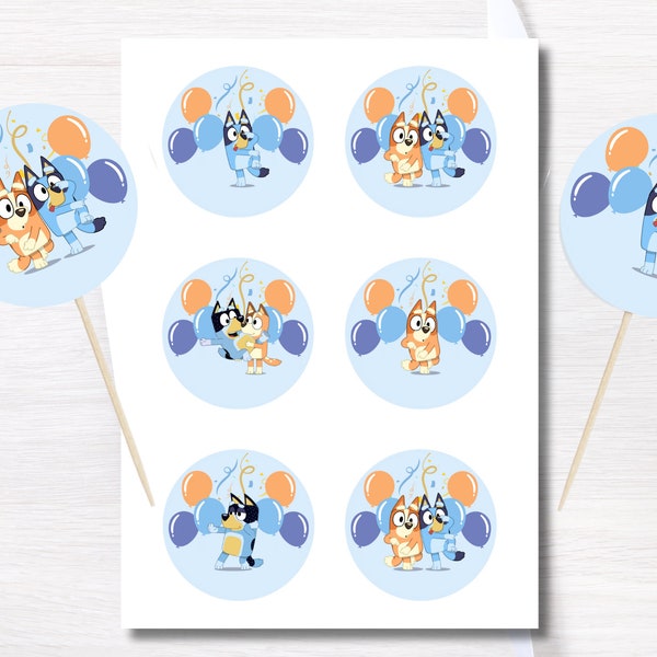 Bluey Blue & Orange Birthday Cupcake Toppers Template Pack Bluey and Bingo cupcake toppers Canva Editable Digital toppers Printable