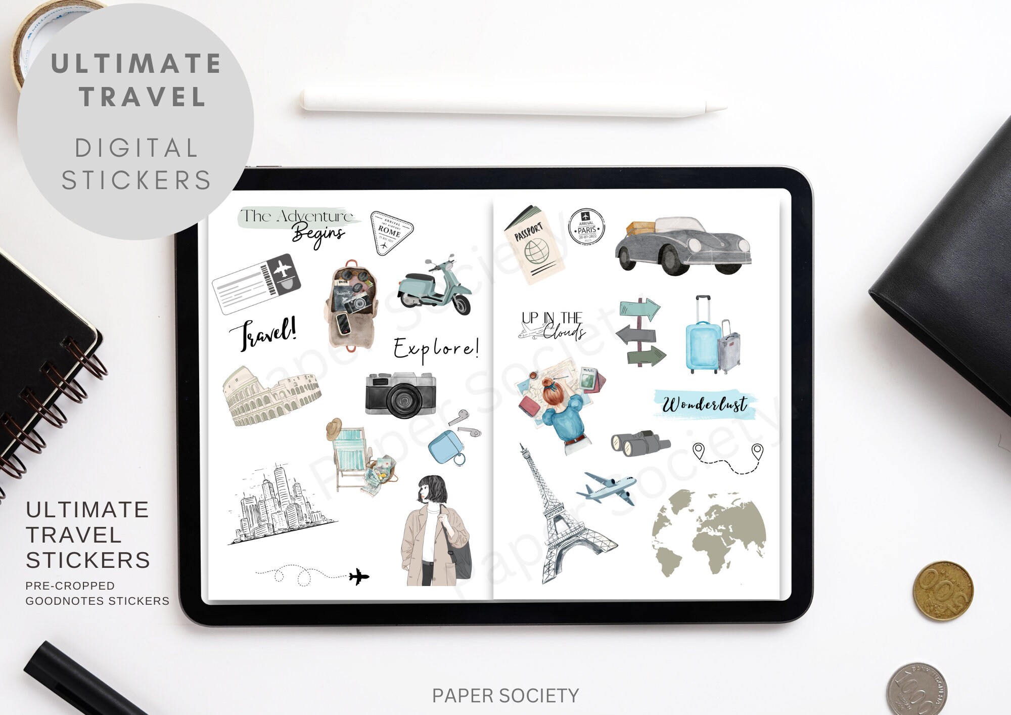 Goodnotes Travel Stickers, Travel Icons, Goodnotes 5, Travel Stickers