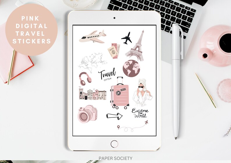 Pink Goodnotes Stickers, Travel Icons, Goodnotes 5, Travel Stickers