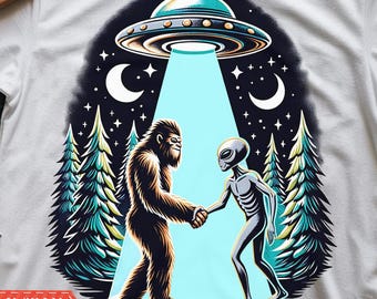 Bigfoot And Alien  png | Sasquatch png | Bigfoot png | Sasquatch and Alien png | UFO Alien Bigfoot png | Alien and Bigfoot Handshake jpg