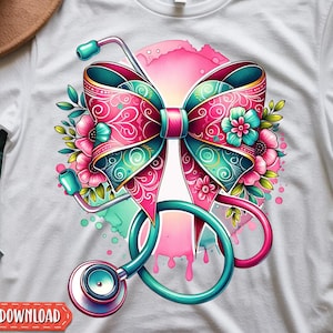 Floral Stethoscope png | Floral Stethoscope Bow png | Preppy Floral Stethoscope Nurse Bow png | Stethoscope png | Floral Stethoscope jpg