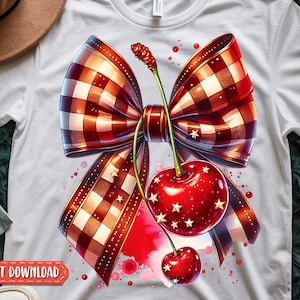 Cherry Coquette png | Pretty Cherry Coquette png | Cherry Bow Png | Valentines Bow Png | Checkered Coquette Bow png | Cherry Coquette svg