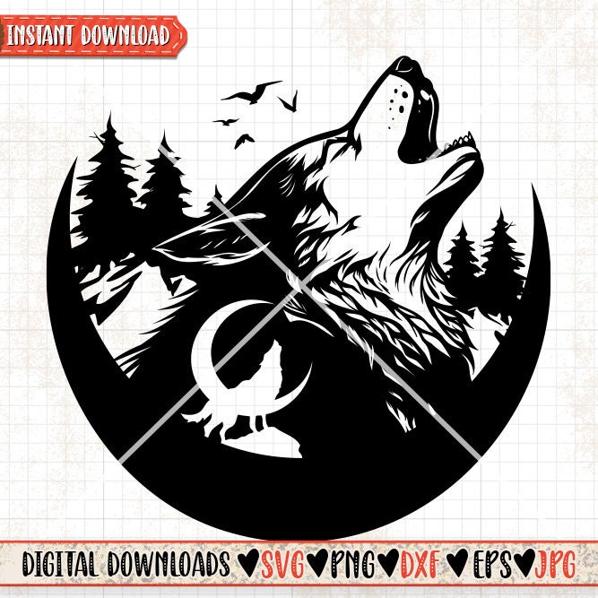 Howling Wolf Svg | Hunting Wolves Scene Dxf | Wild Life Cutfile ...