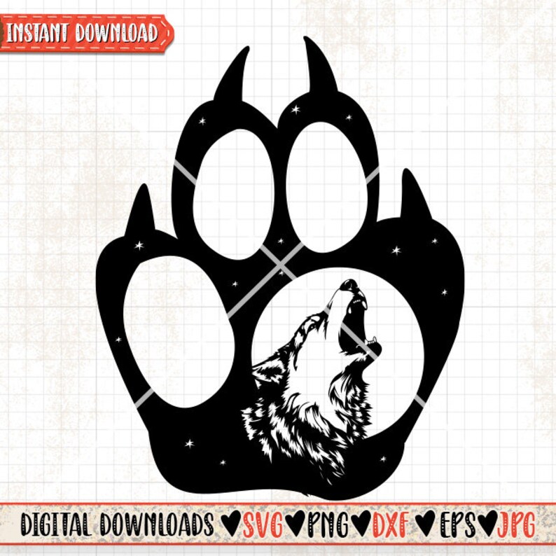 Howling Wolf Svg | Animal Tracks Clipart | Footprints Stencil | Wolves ...