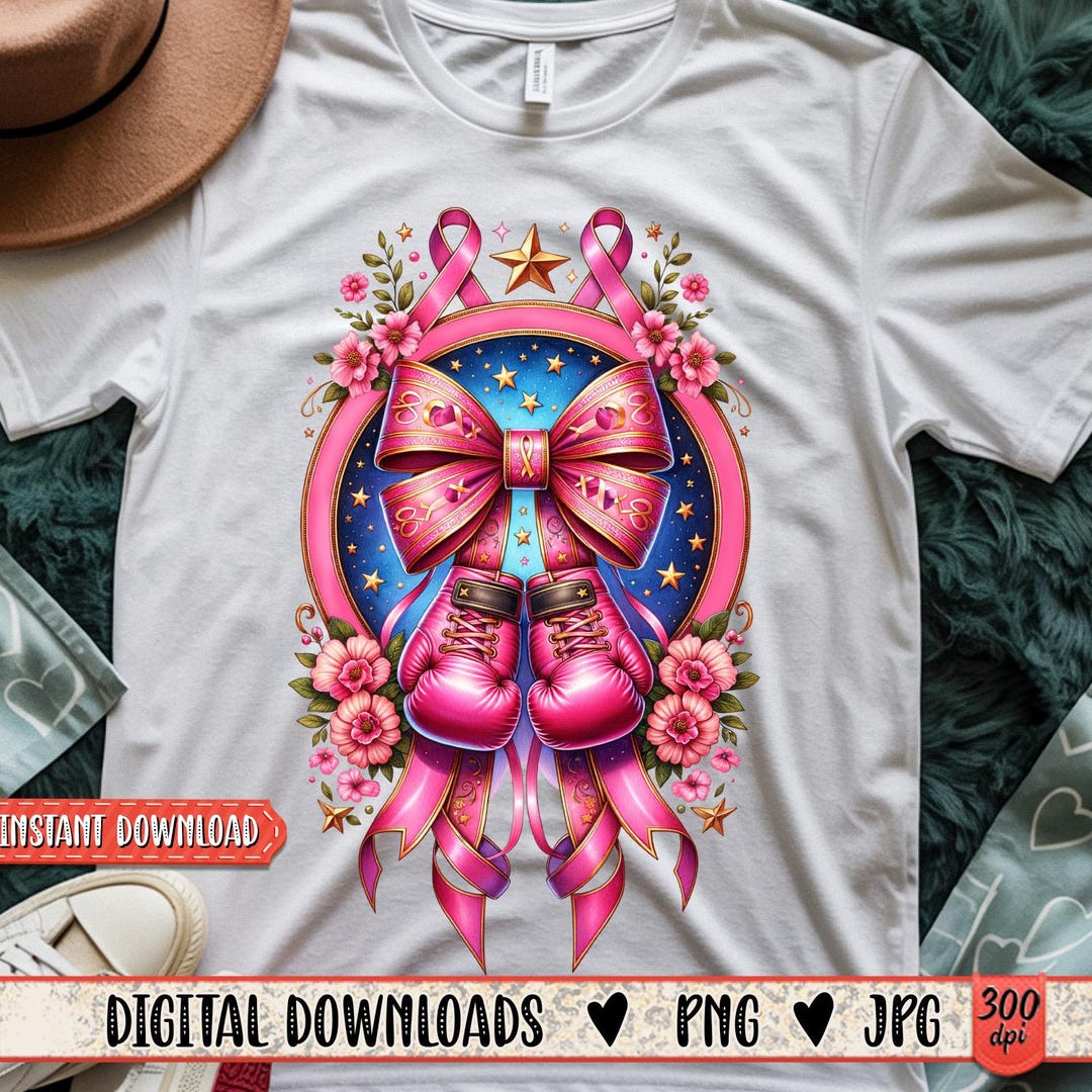 Boxing Gloves and Pink Ribbon Bow Png | Breast Cancer Awareness Png ...