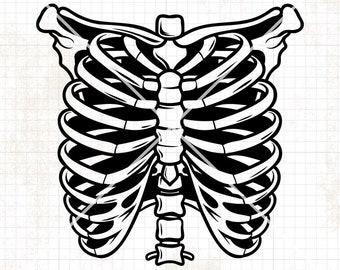 Ribbenkast-svg | Skeletafbeeldingen | Snijbestand ribben | Gotische botten dxf | Stencil ribbenkast | Goth Halloween-shirt png | Skeletlichaam jpg | Verschrikking