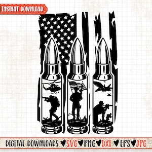 US Bullets Military Scene svg | Soldier Dad Clipart | Veteran Shirt png | Patriotic Army Stencil | Navy Marine Air Force dxf | Memorial Day