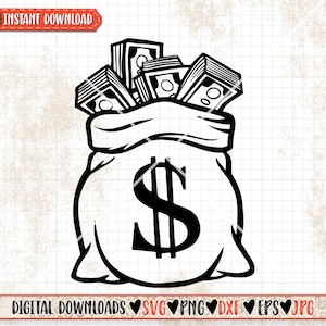 Svg "Sacco di soldi" / Clipart "Milioni" / Maglietta del miliardario png / Cutfile "Rich Cool Kids" / Simbolo del dollaro / Stencil "Hippie Bundle Bank Notes" / Hipster