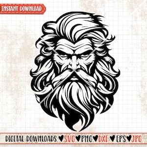 Zeus svg | Greek Mythology Clipart | God of Thunder Cutfile | Lightning Bolt Stencil | God Shirt png | Hero Head Stencil | Olympus Myth dxf