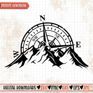 Mountain Compass svg | Outdoor Clipart | Mountaineer Cutfile | Adventure Stencil | Travel Shirt png | Camping dxf | Off Road Camper jpeg