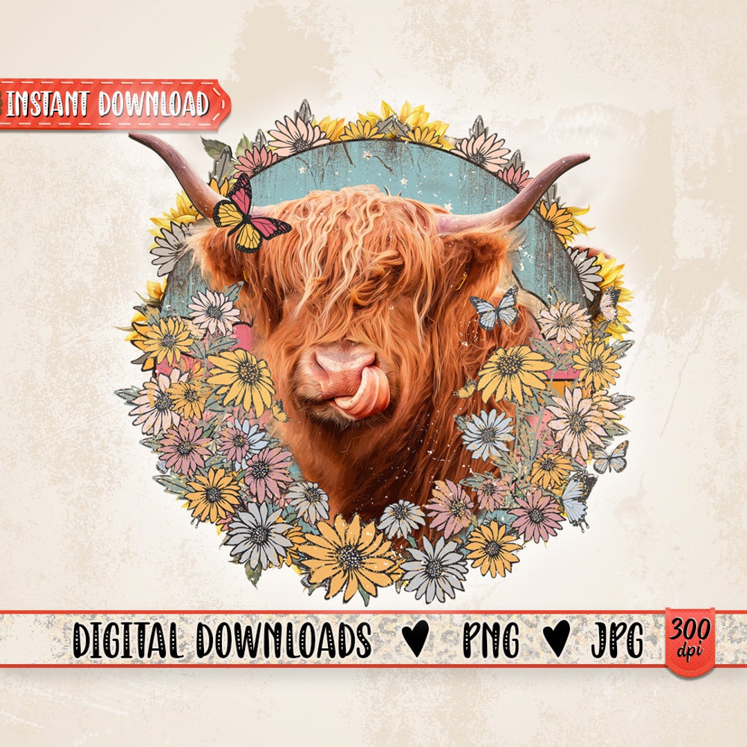 Highland Cow PNG | Sunflower Sublimation Prints | Farm Dad Wraps ...