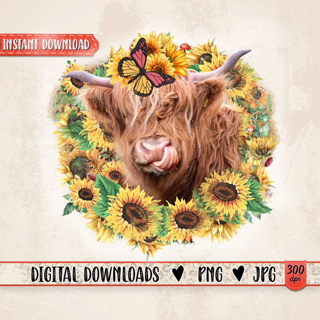 Highland Cow PNG | Sunflower Sublimation Prints | Farm Dad Wraps ...