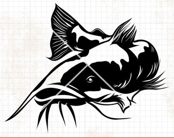 Catfish svg | Lake Fishing Clipart | Fresh Water Fish Cutfile | River Catch Stencil | Angler Dad dxf | Angling Shirt png | Fisherman Gifts
