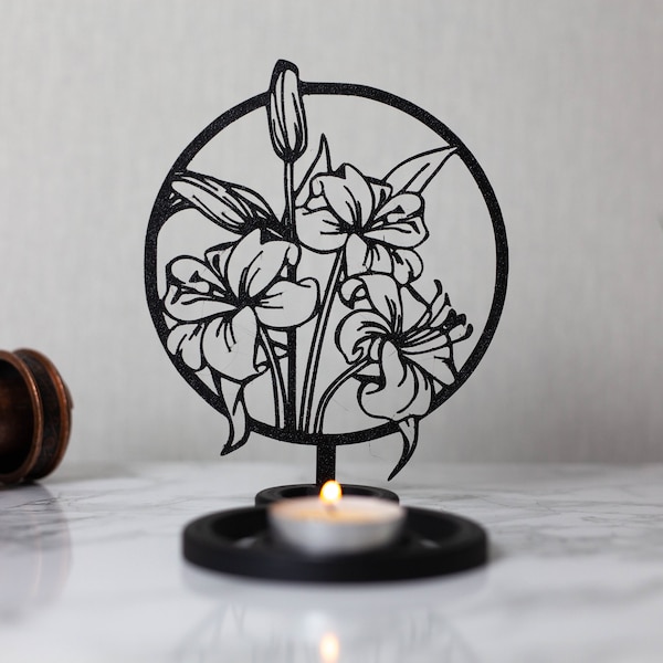 Candle holder - Candle holder - Chinese shadow - Flowers - Plant - Nature - Vegetal - Decoration-Design - By CandleGifts3D