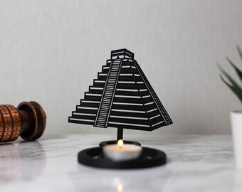 Bougeoir - Porte bougie - Ombre chinoise - Chichen Itza - Monument - Voyage - Pyramide - Décoration -  Méxique - Design By CandleGifts3D