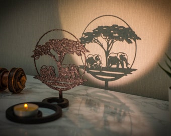 Bougeoir - Porte bougie - Ombre chinoise - Elephant - Savane - Animal - Décoration - Design By CandleGifts3D