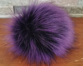 Faux Fur Pom Pom, Purple, Removable, Detachable pom, Pom poms for Hats, Violet pom, Snap Fastener, Snap Button, Fluffy, 13-17 cm/5.1"-6.7"