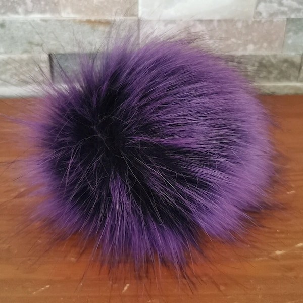 Pompon en fausse fourrure, Violet, amovible, Pompon amovible, Pompons pour chapeaux, Pompon violet, Bouton pression, Bouton pression, Duveteux, 13-17 cm/5.1"-6.7"