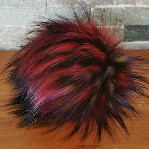 Faux Fur Pom Pom - Berry mix - Removable - Detachable pom - Pom poms for Hats - Beanie hat - Snap Fastener - snap- Fluffy- 13-17cm/5.1&quot;-6.7&quot;