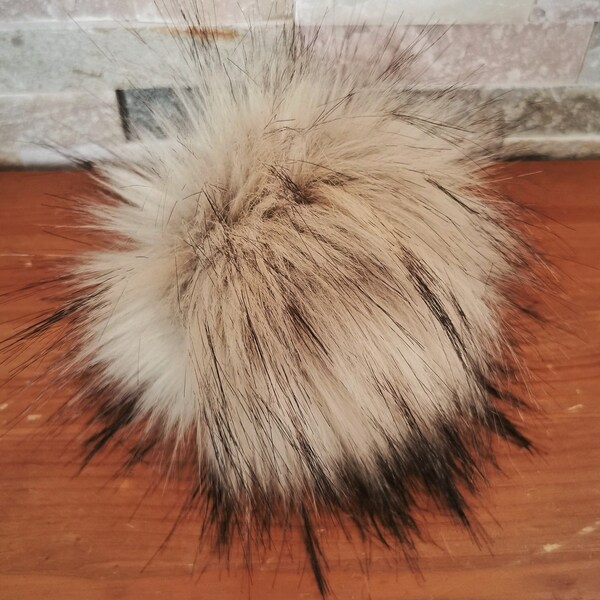 Pom Pom en fausse fourrure - Mélange beige - Amovible - Pompon détachable - Pom poms pour chapeaux - Bonnet, Fermeture à pression - bouton-pression -Moelleux - 12-17cm/5.1"-6.7"