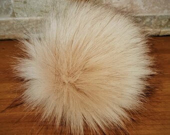 Faux Fur Pom Pom - Beige - Removable - Detachable pom - Pom poms for Hats - Beanie - Snap Fastener - snap Button - Fluffy- 13-17cm/5.1"-6.7"