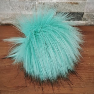 Faux Fur Pom Pom - Mint - Removable - Detachable pom - Pom poms for Hats - Beanie hat- Snap Fastener- snap Button- Fluffy- 13-17cm/5.1&quot;-6.7&quot;