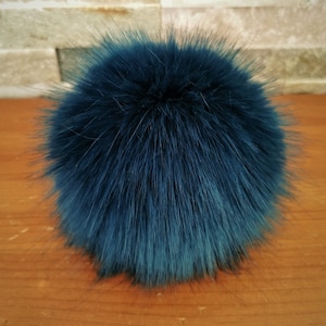 Faux Fur Pom Pom - Petrol Blue - Removable - Detachable pom - Pom pom for Hats - Beanie - Snap Fastener  - Snap Button - 13-17cm/5.1&quot;-6.7&quot;
