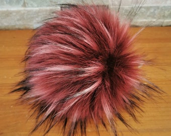 Faux Fur Pom Pom-Old Rose Melange-Removable-Detachable pom-Pom poms for Hats-pom Beanie-Snap Fastener-Snap Button-Fluffy-13-17 cm/5.1"-6.7"