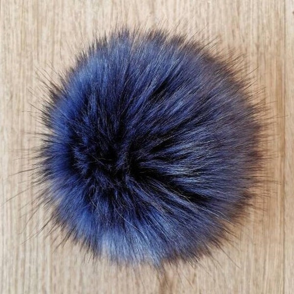 Pom Pom en fausse fourrure, bleu mélange, doux et moelleux, pompon détachable, pompon pour chapeau, bonnet, fermeture à pression, bouton-pression, 13 - 17 cm/5.10"- 6,7"