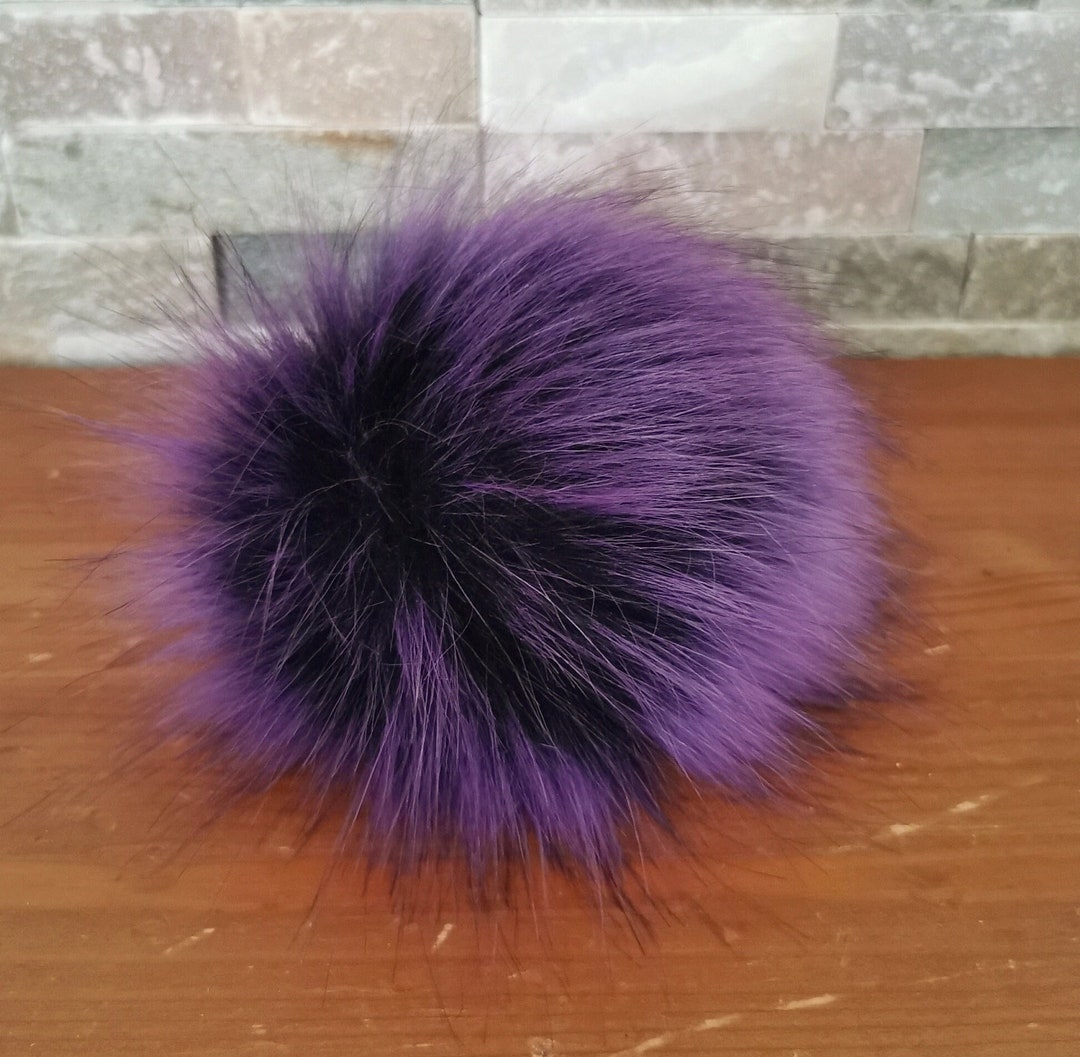 Faux Fur Pom Pom, Purple, Removable, Detachable Pom, Pom Poms for Hats