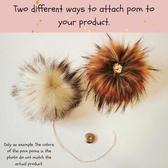 Faux Fur Pom Pom - Light grey - Removable - Detachable pom - Pom poms for  Hats - Beanie hat - Snap Fastener - snap- Fluffy-13-17cm/5.1-6.7