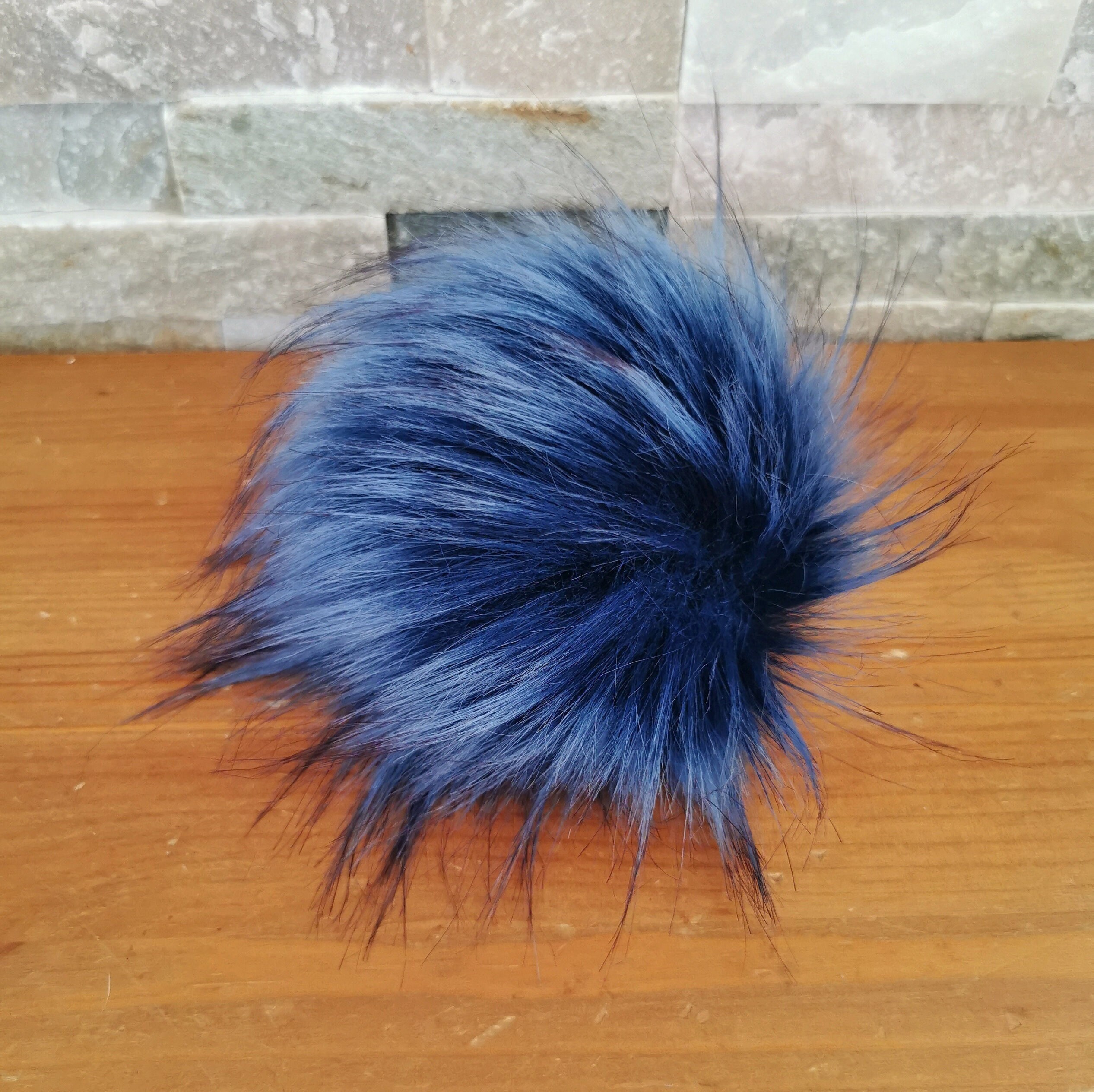 Faux Fur Pom Pom - Steel Blue - Removable - Detachable Pom  display picture 2