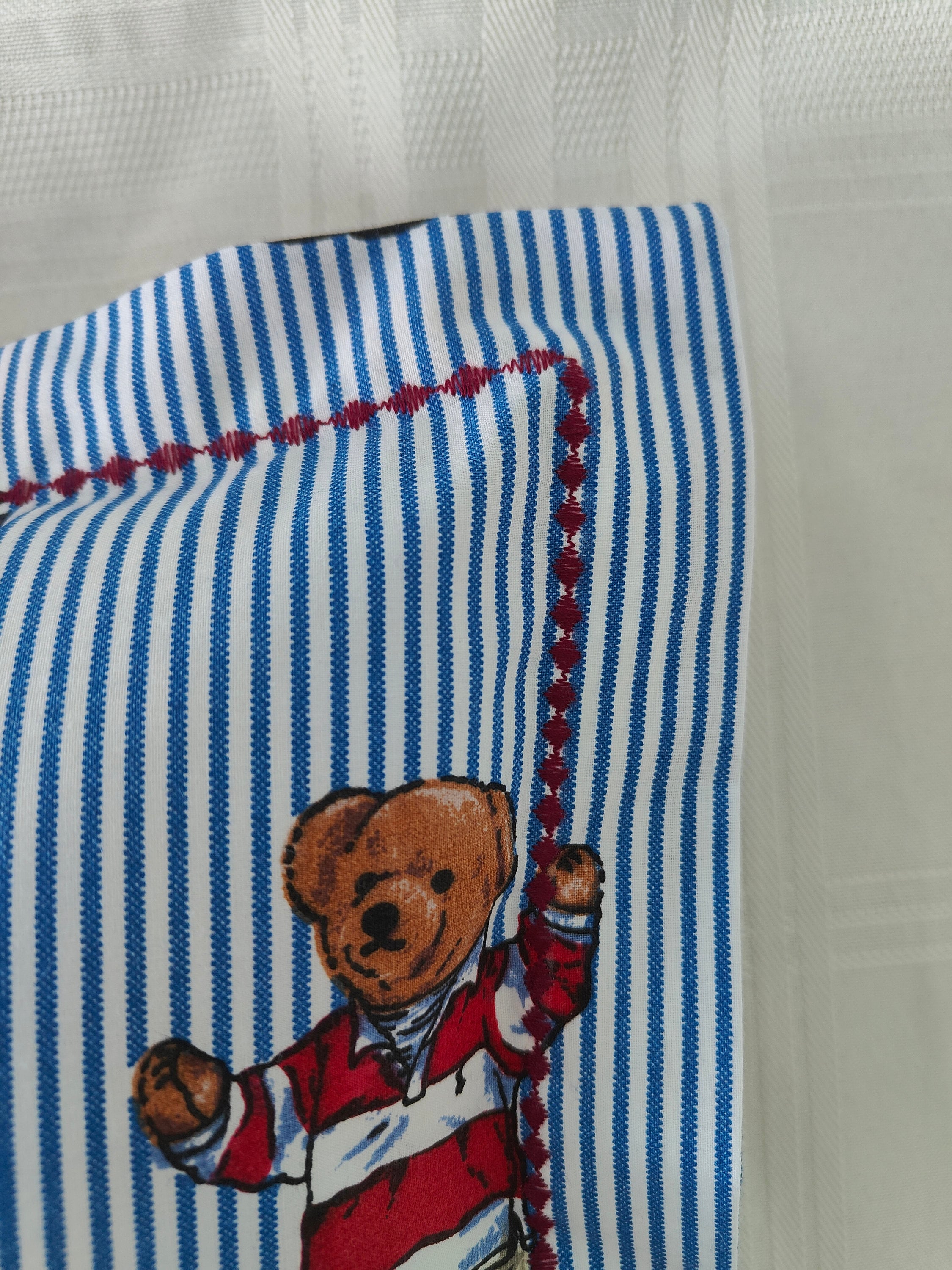 Ralph Lauren Teddy Bear Pillow Sham Cover: Blue Striped Cotton