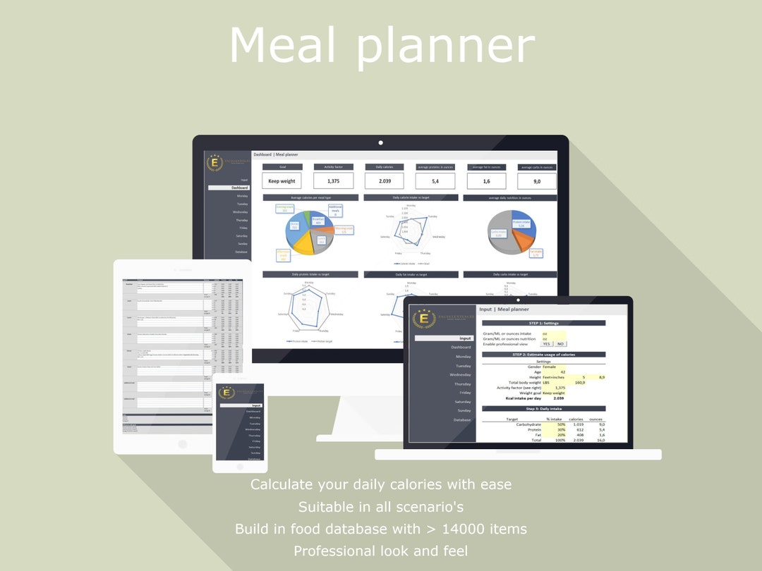 Meal Planner & Calorie Tracker Excel Template Lose Weight Daily