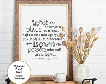 Mother Teresa Quote, Wash the Plate, Printable Art, Instant Download, Inspirational Art, Catholic Kitchen