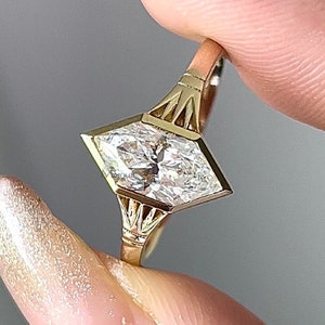 Bezel Set Moissanite Solitaire Ring Dutch Marquise Engagement Ring 2 Ct Dutch Marquise Cut Moissanite Ring Yellow Gold Wedding Diamond Ring