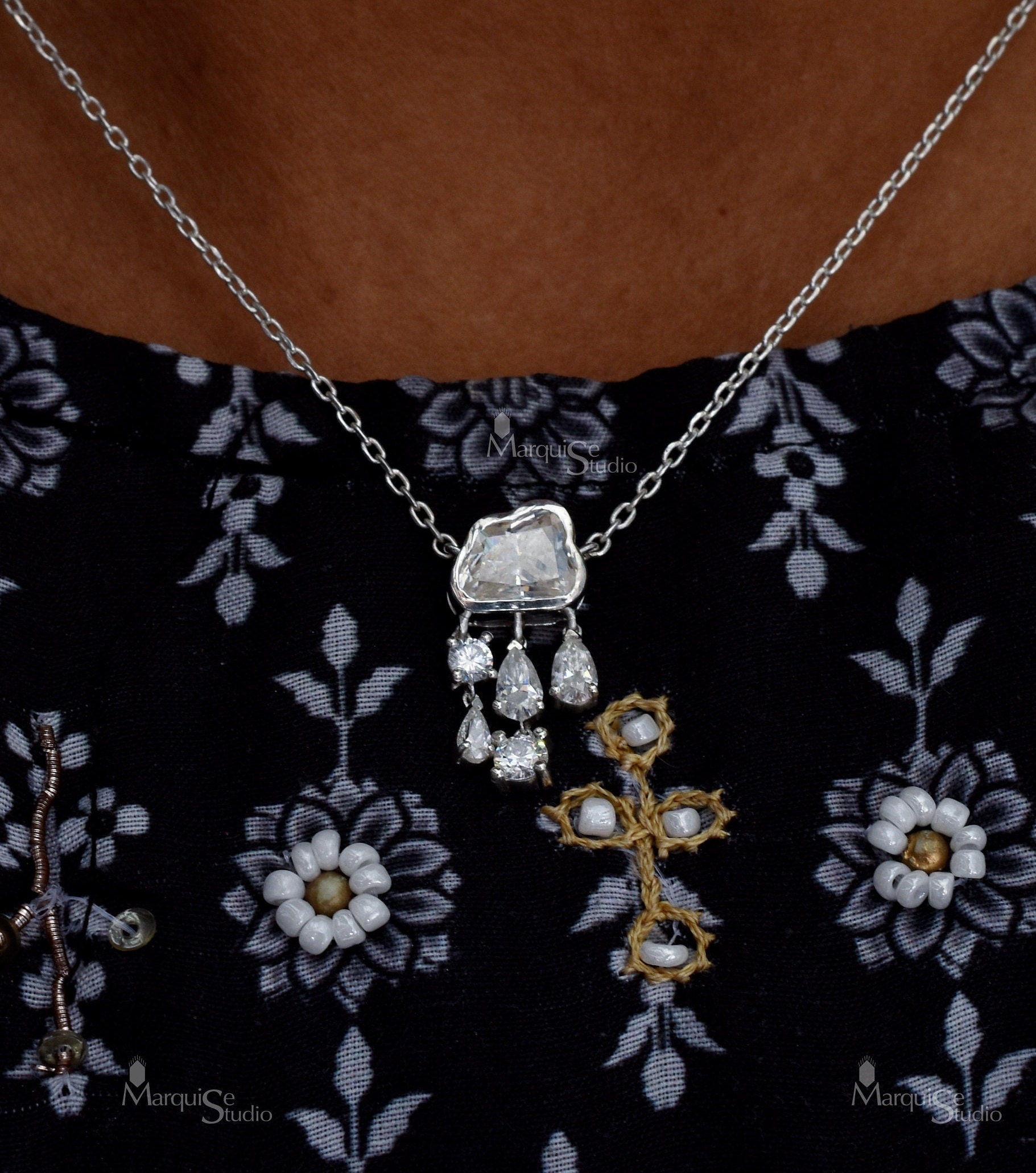 Rainy Cloud Shape Moissanite Necklace Bezel Set Moissanite Rainy Cloud Shape Moissanite Necklace Bezel Set Moissanite