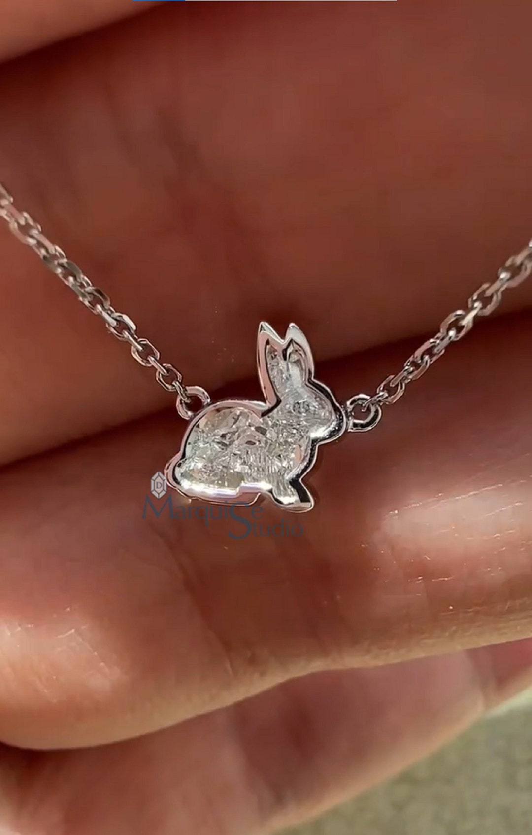 Rabbit Cut Lab Grown Diamond Necklace Bezel Set Lab Created Diamond 2. ...