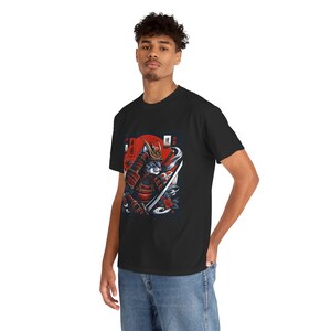 Cat Samurai Warrior Unisex Tee - Samurai Cat Shirt, Japanese Warrior T-Shirt, Kitty Bushido Top, Ninja Kitten Apparel, Martial Arts Clothing