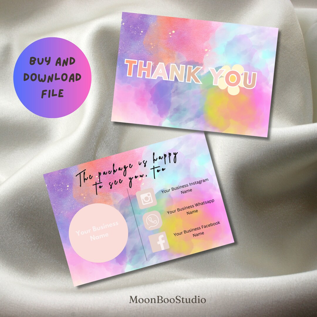 Thank You Printable Card Editable Small Business Thank You Cards Canva ...