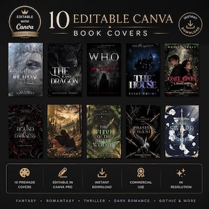 10 Premium 100% Editable Canva Book Covers | Fantasy, Romantic, Thriller & Dark Romance Cover Bundle | Canva Pro Templates | Commercial Use