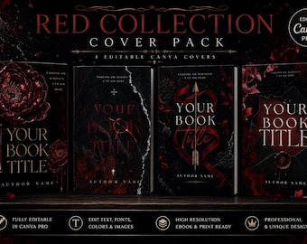 4 Ebook Cover Templates Canva Pro, Dark Romance Book Cover Bundle, Romantasy & Dark Fantasy, 100% Editable Premade Covers