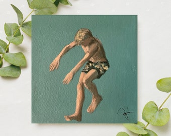 Oil painting of jumping kid on holiday