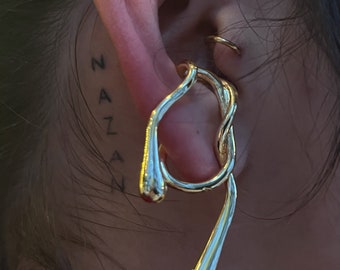 18K Gold Plated Ear Cuff, Minimalist Ear Cuff, Asymmetrical Irregular Conch Ear Cuff, Unique Stacking Ear Cuff, Helix Cuff, Non Pierced,